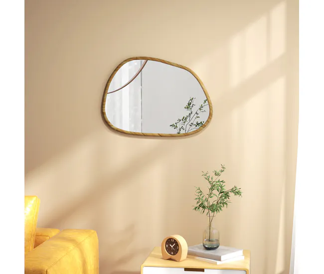 HOMCOM Espejo de Pared Decorativo 70x50 cm Espejo de Baño con Forma Irregular y Marco de Madera para Salón Entrada Pasillo...