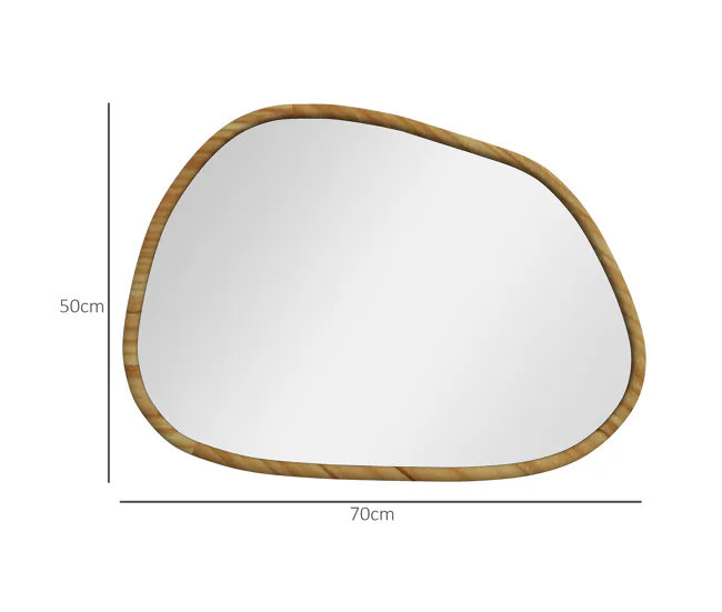 HOMCOM Espejo de Pared Decorativo 70x50 cm Espejo de Baño con Forma Irregular y Marco de Madera para Salón Entrada Pasillo...