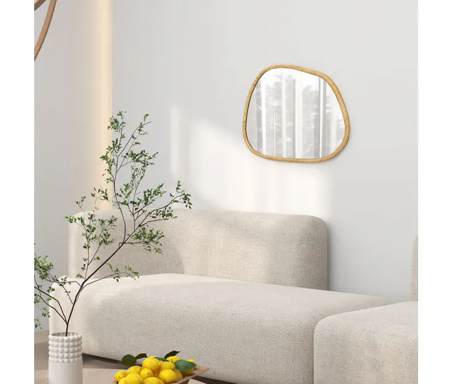 HOMCOM Espejo de Pared Decorativo 70x50 cm Espejo de Baño con Forma Irregular y Marco de Madera para Salón Entrada Pasillo...