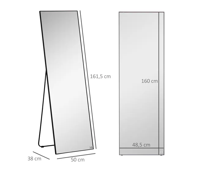 HOMCOM Espejo de Pie Cuerpo Entero de Aleación de Aluminio Espejo de Pared con 2 Formas de Uso Forma de Rectangular para P...