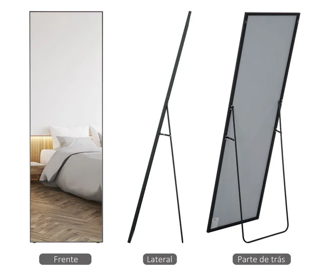 HOMCOM Espejo de Pie Cuerpo Entero de Aleación de Aluminio Espejo de Pared con 2 Formas de Uso Forma de Rectangular para P...