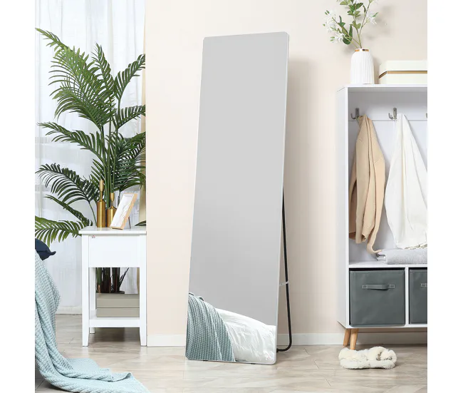 HOMCOM Espejo de Pie Espejo de Cuerpo Entero 45x37x158,5 cm Espejo de Pared con Marco de Aleación de Aluminio para Salón D...