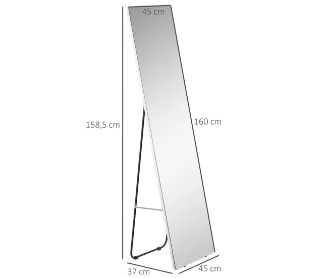 HOMCOM Espejo de Pie Espejo de Cuerpo Entero 45x37x158,5 cm Espejo de Pared con Marco de Aleación de Aluminio para Salón D...