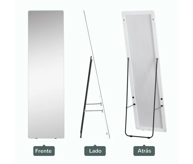 HOMCOM Espejo de Pie Espejo de Cuerpo Entero 45x37x158,5 cm Espejo de Pared con Marco de Aleación de Aluminio para Salón D...