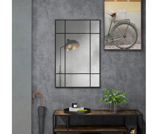 HOMCOM Espejo Rectangular de Pared Espejo de Ventana 90x60 cm con Marco de Metálico Espejo Decorativo para Salón Dormitori...