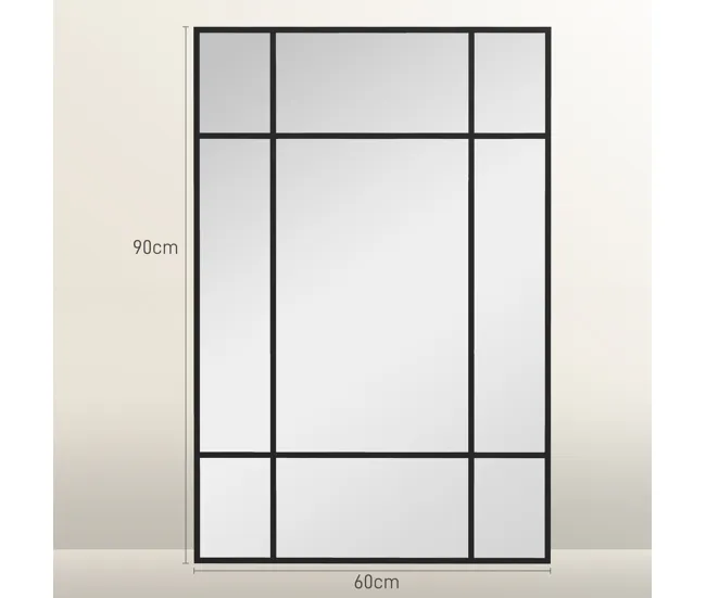 HOMCOM Espejo Rectangular de Pared Espejo de Ventana 90x60 cm con Marco de Metálico Espejo Decorativo para Salón Dormitori...