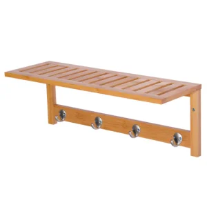 HOMCOM Perchero de Pared de Bambú Estante Toallero de pared 4 Ganchos para Entrada Salón Baño Pasillo Dormitorio 50x16x17,...