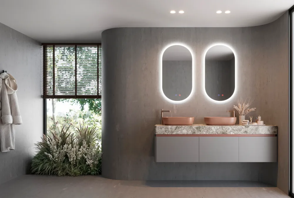 Jabonera de Pared Espejo baño elíptico luz en marco iluminado Canadá de Ledimex