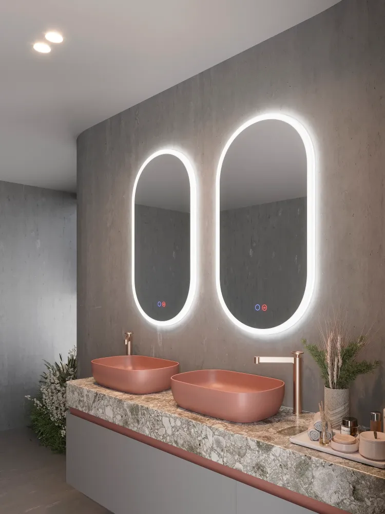 Jabonera de Pared Espejo baño elíptico luz en marco iluminado Canadá de Ledimex