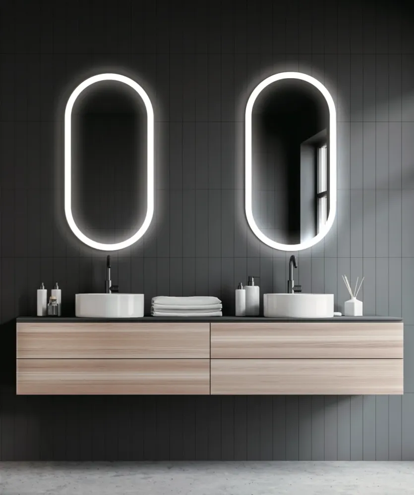 Jabonera de Pared Espejo baño elíptico luz en marco iluminado Canadá de Ledimex