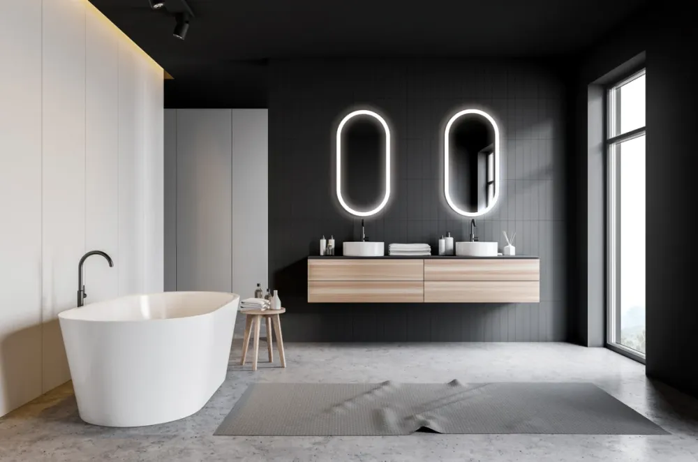 Jabonera de Pared Espejo baño elíptico luz en marco iluminado Canadá de Ledimex