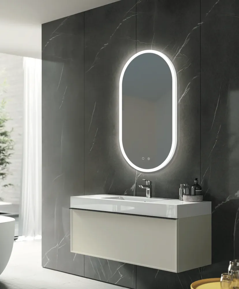 Jabonera de Pared Espejo baño elíptico luz en marco iluminado Canadá de Ledimex