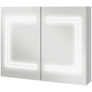 kleankin Armario de Baño con Espejo y Luz LED Mueble de Baño Colgante con 2 Puertas Estantes Ajustables Interruptor Táctil...