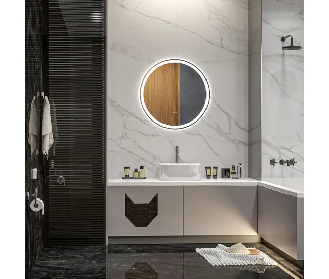 kleankin Espejo de Baño con Luces LED Ajustable Ø60 cm Espejo para Baño Redondo con Antivaho Función de Memoria e Interrup...
