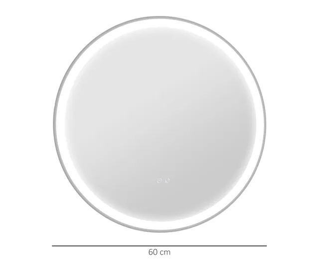 kleankin Espejo de Baño con Luces LED Ajustable Ø60 cm Espejo para Baño Redondo con Antivaho Función de Memoria e Interrup...