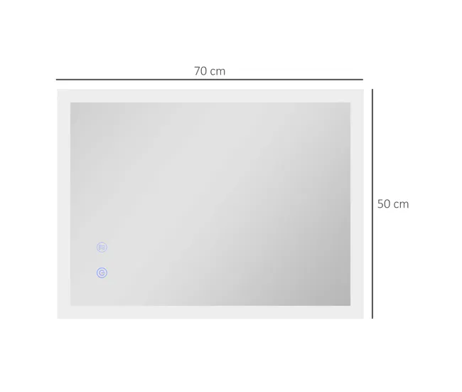 kleankin Espejo de Baño con Luces LED 70x50 cm Espejo de Pared Antivaho con Luces Retroiluminado 3 Colores Función de Memo...