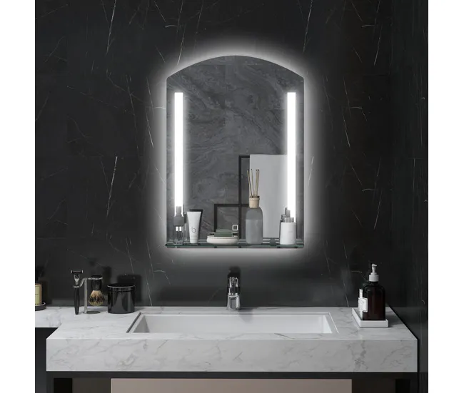 kleankin Espejo de Baño con Luces LED 70x50 cm Espejo para Baño con Interruptor Táctil Iluminación Regulable Función de Me...