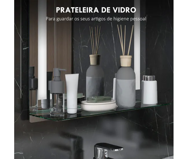kleankin Espejo de Baño con Luces LED 70x50 cm Espejo para Baño con Interruptor Táctil Iluminación Regulable Función de Me...