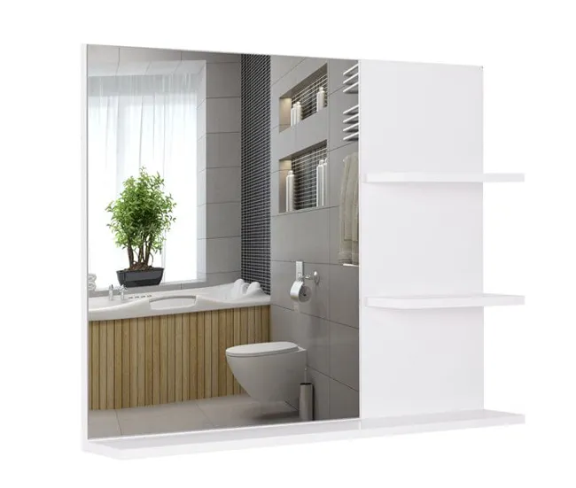 kleankin Espejo de Baño para Colgar en la Pared Espejo de Pared con 3 Estantes Incorporados 60x10x48 cm Blanco