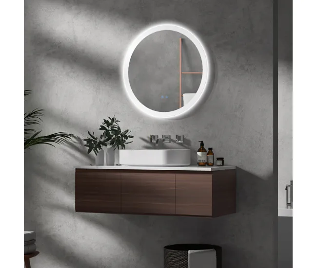 kleankin Espejo de Baño Redondo con Luces LED 70x70 cm Espejo con Iluminación Antivaho 3 Luces de Color Función de Memoria...