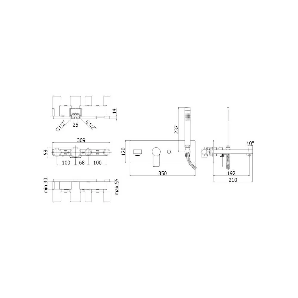 Mezclador de bañera de pared con dúplex serie Tango modelo TA001ST aspecto acero Paffoni