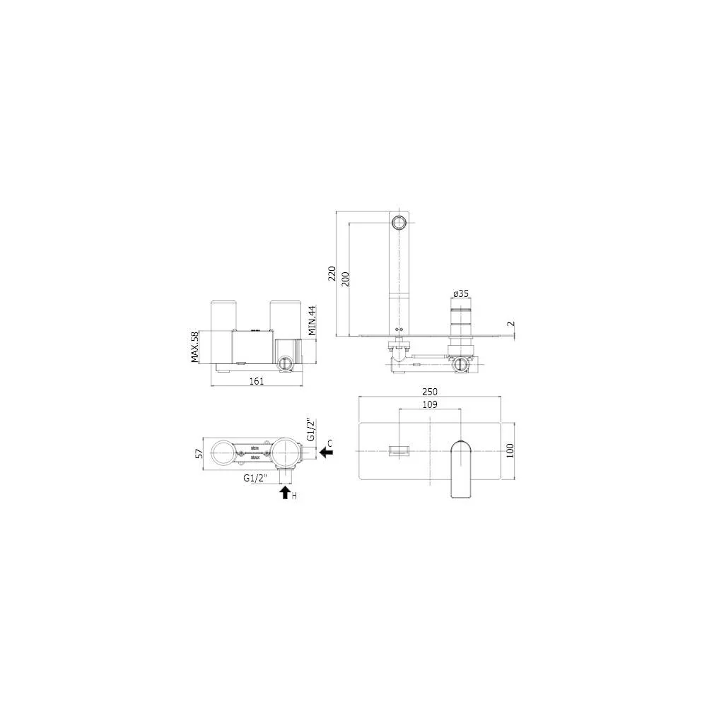 Mezclador de ducha de pared serie Tango modelo TA105ST aspecto acero Paffoni
