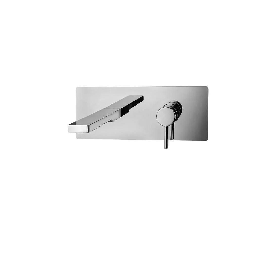 Mezclador de lavabo de pared serie Rock modelo RO105ST con boca 200 mm. Acero apariencia Paffoni