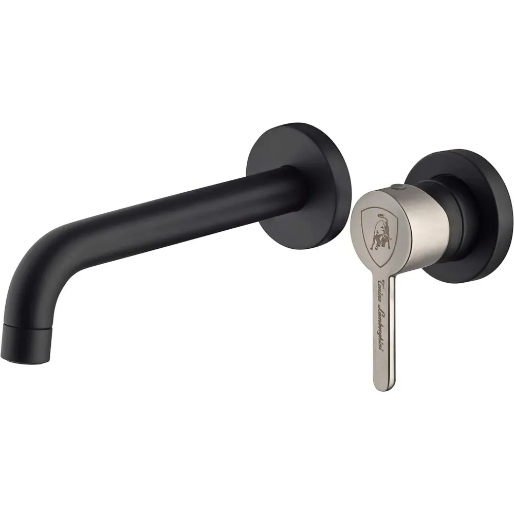 Mezclador monomando lavabo de pared negro con manija satinada Tonino Lamborghini colección Dark-light