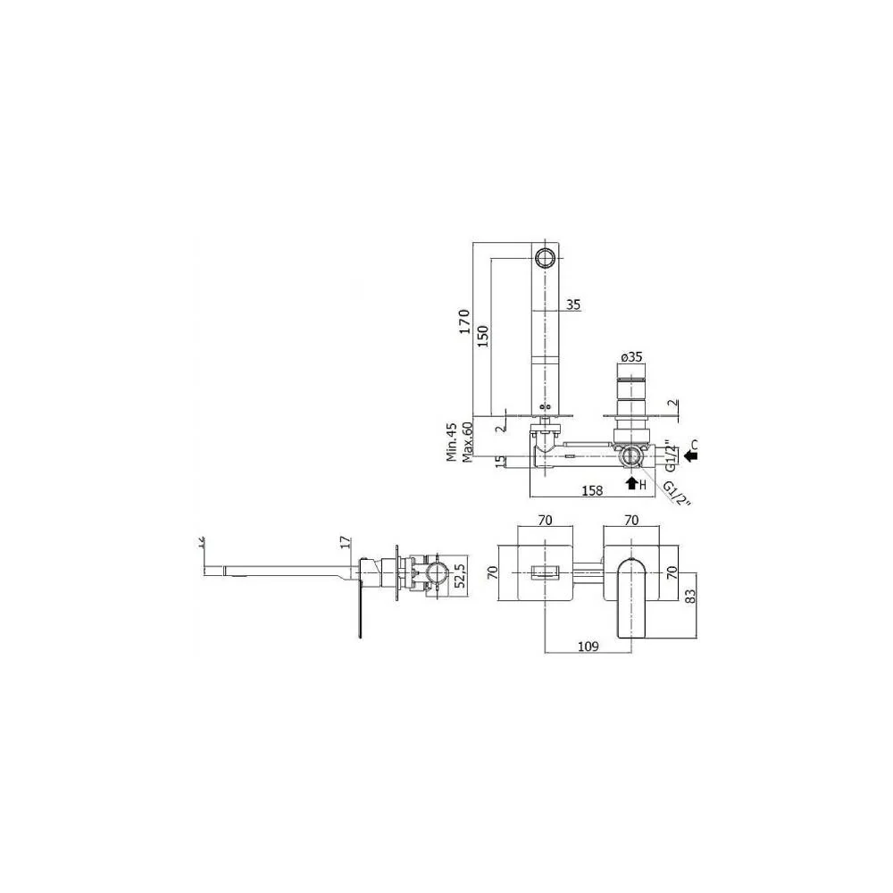 Miscelatore doccia parete serie Tango modello TA104ST70 Inoxidable looking Paffoni