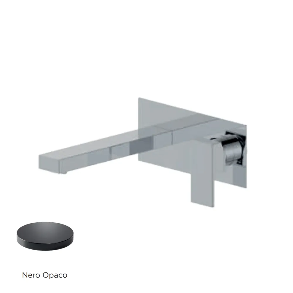 Miscelatore monocomando lavabo murale con piastra RubiFlux serie Rose canna 20 cm - Nero Opaco