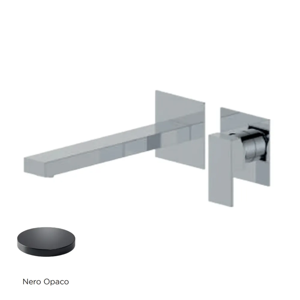 Miscelatore monocomando lavabo murale RubiFlux serie Rose canna 25 cm - Nero Opaco