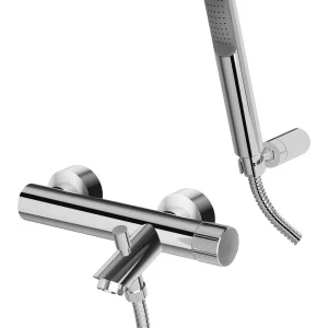Miscelatore Vasca modello JO026CR con supporto muro fisso ABS con doccia e flessibile Cromo