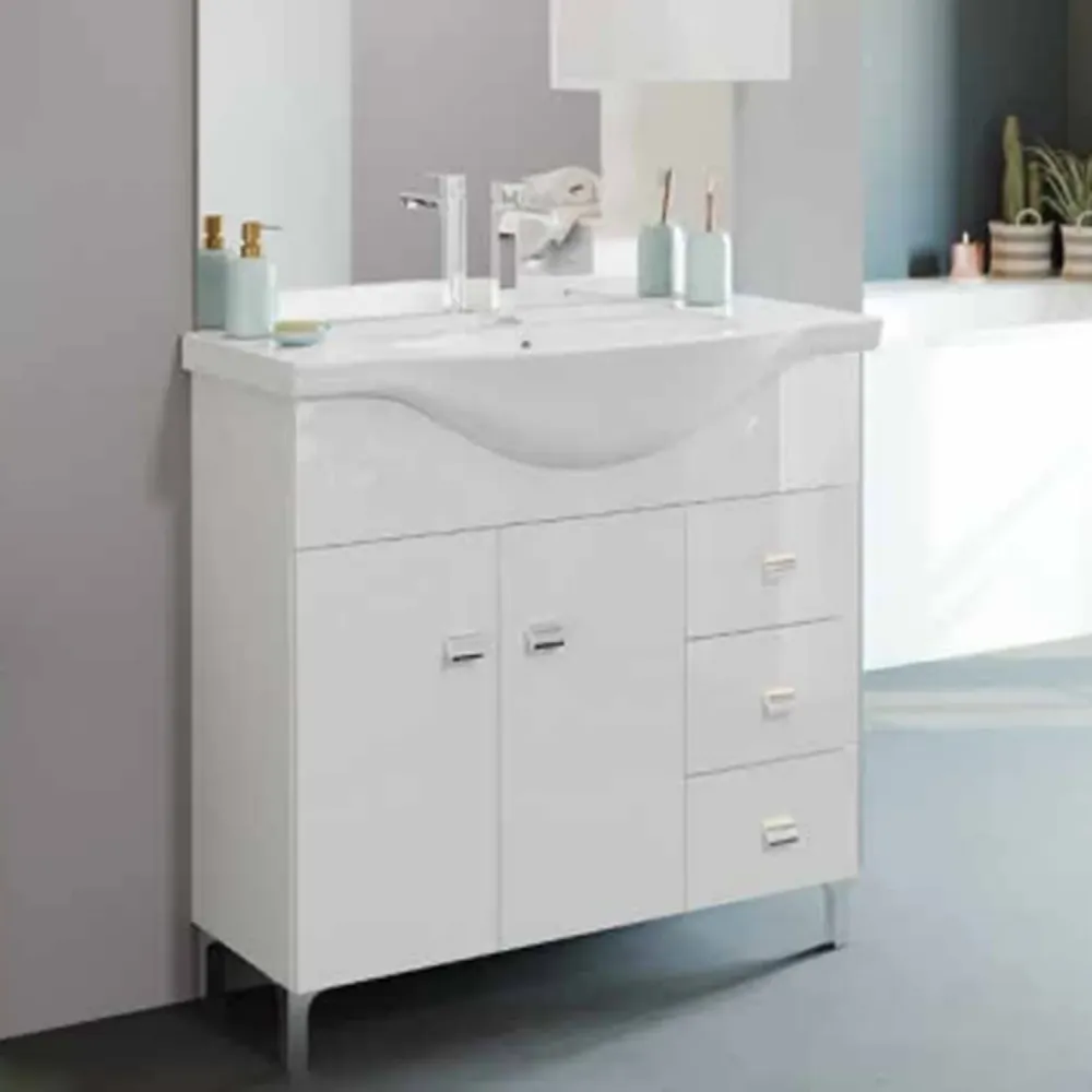 Mobile bagno con lavabo e specchio bianco lucido cm 86