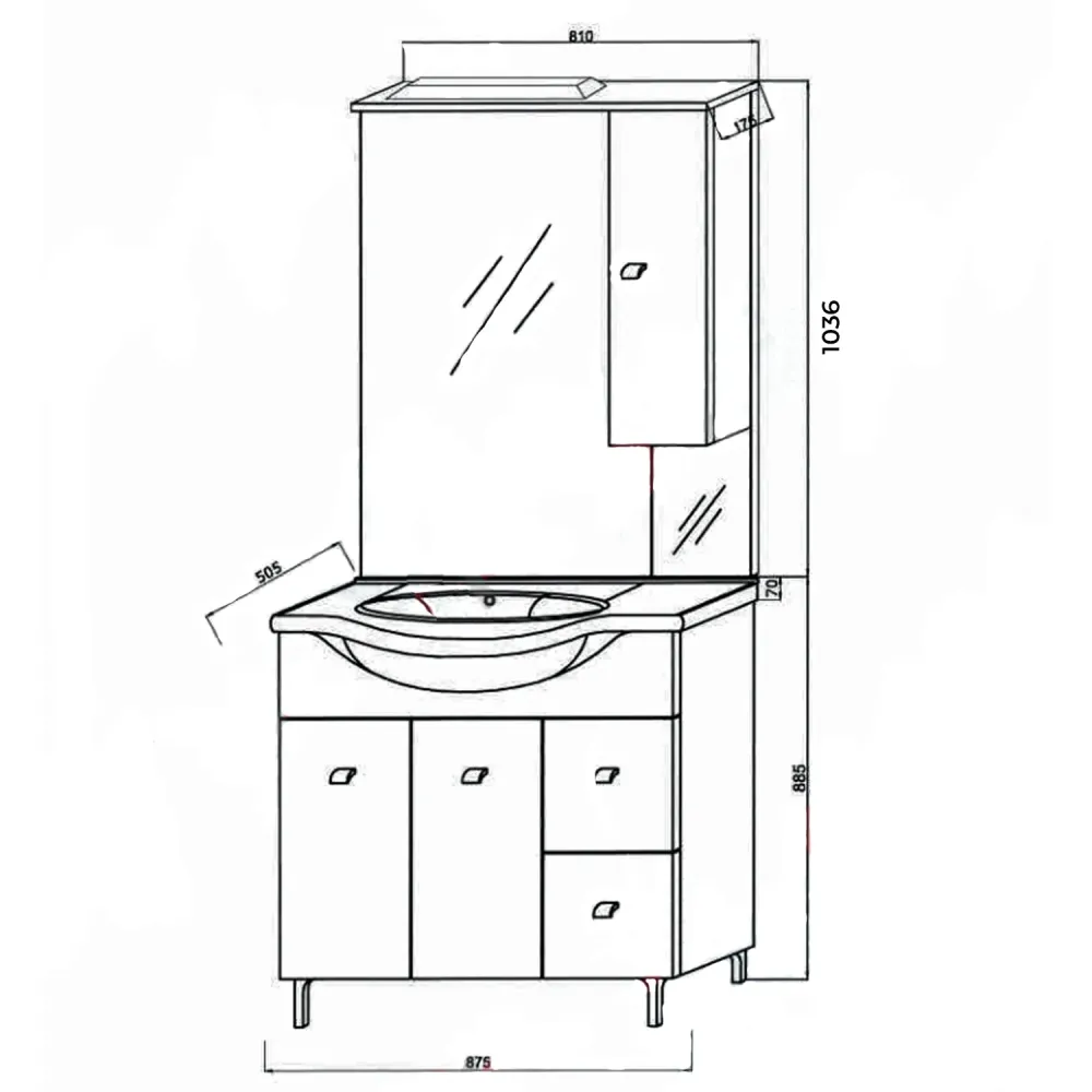 Mobile bagno con lavabo e specchio bianco lucido cm 86