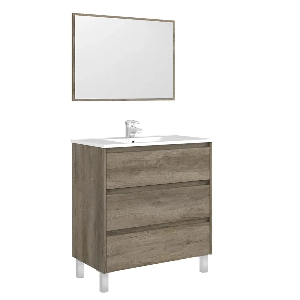 Mobile bagno Shibumi melaminico 3 cassetti con lavabo e specchio con Resistencia al Agua