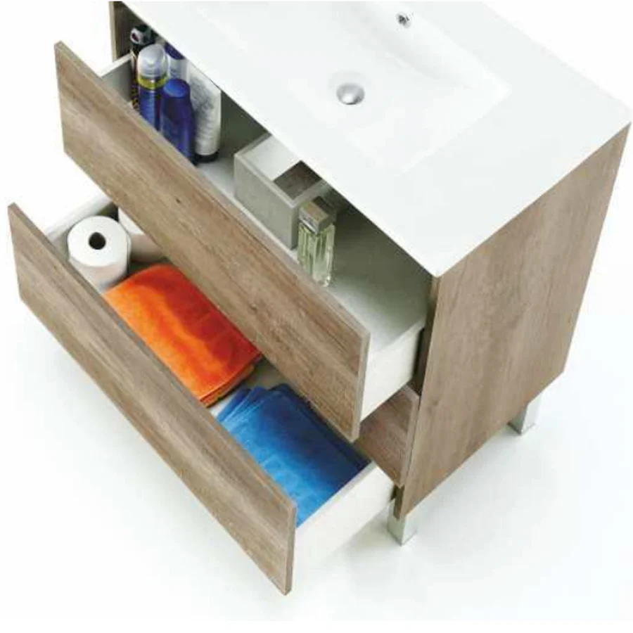 Mobile bagno Shibumi melaminico 3 cassetti con lavabo e specchio con Resistencia al Agua