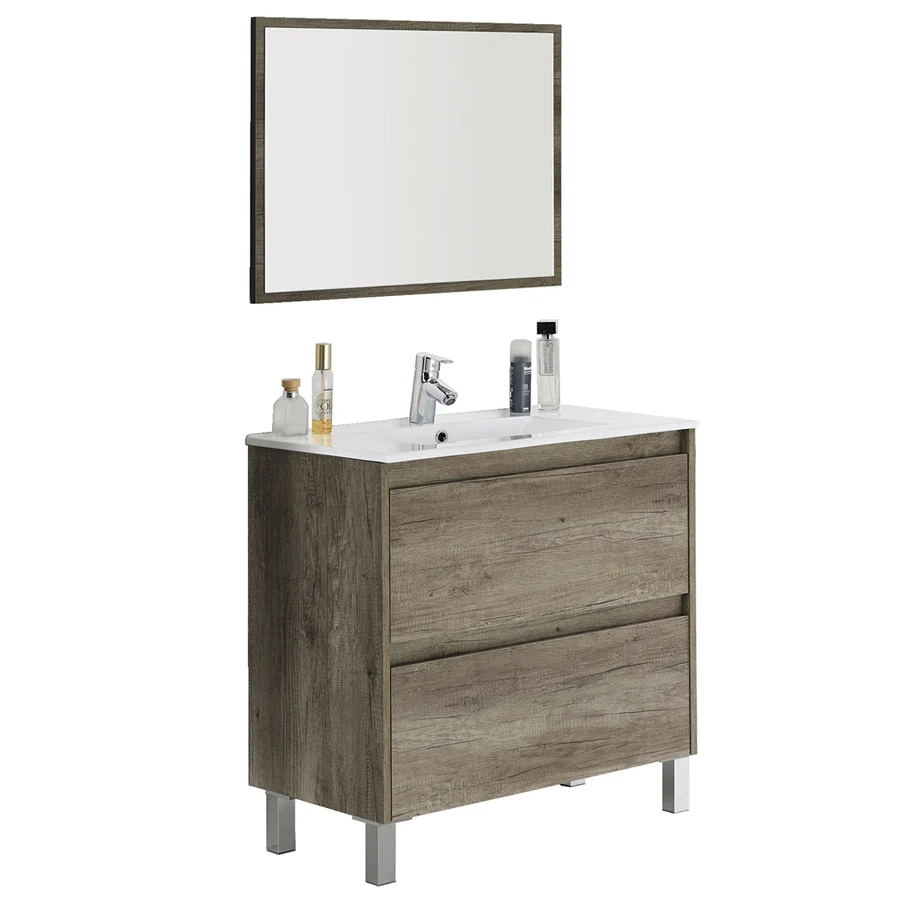 Mobile bagno Shibumi melaminico 2 cassetti specchio e lavabo