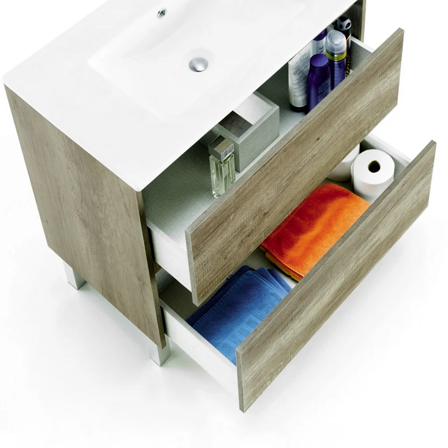 Mobile bagno Shibumi melaminico 2 cassetti specchio e lavabo