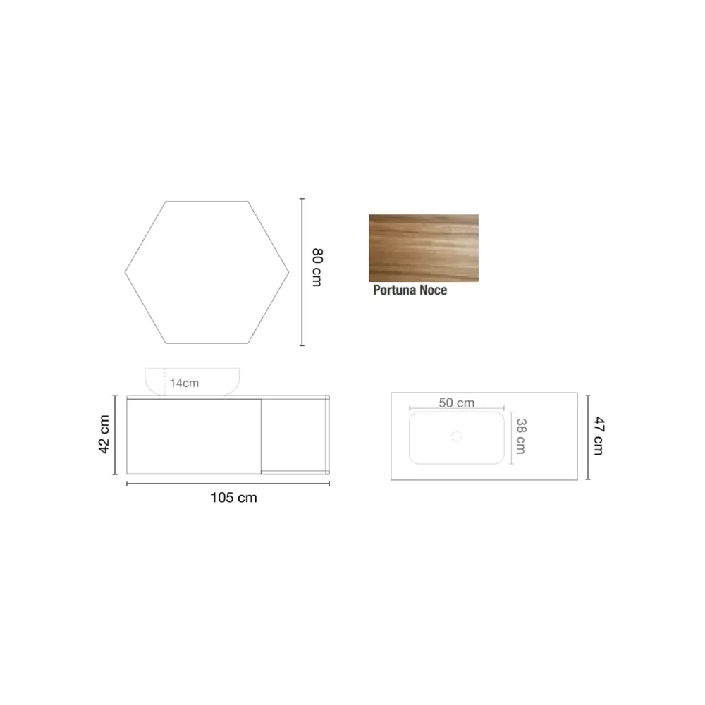 Mobile bagno sospeso con specchiera e lavabo da appoggio modello Emerald - Noce
