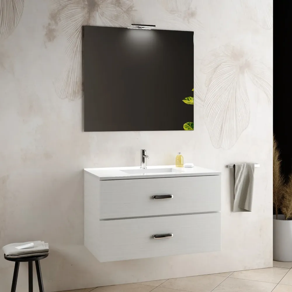 Mobile bagno sospeso con specchiera e lavabo modello Serena - Bianco con Resistencia al Agua