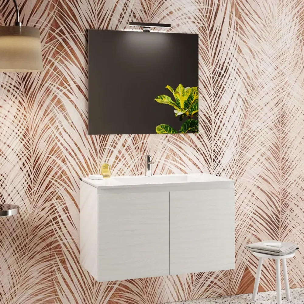 Mobile bagno sospeso con specchiera e lavabo modello Dalila - Bianco