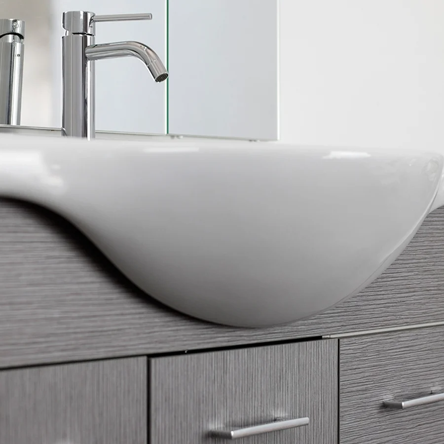 Mobile bagno terra con due ante, lavabo ceramica, specchio e pensile modello Jour cm 105 nobilitato larice grigio