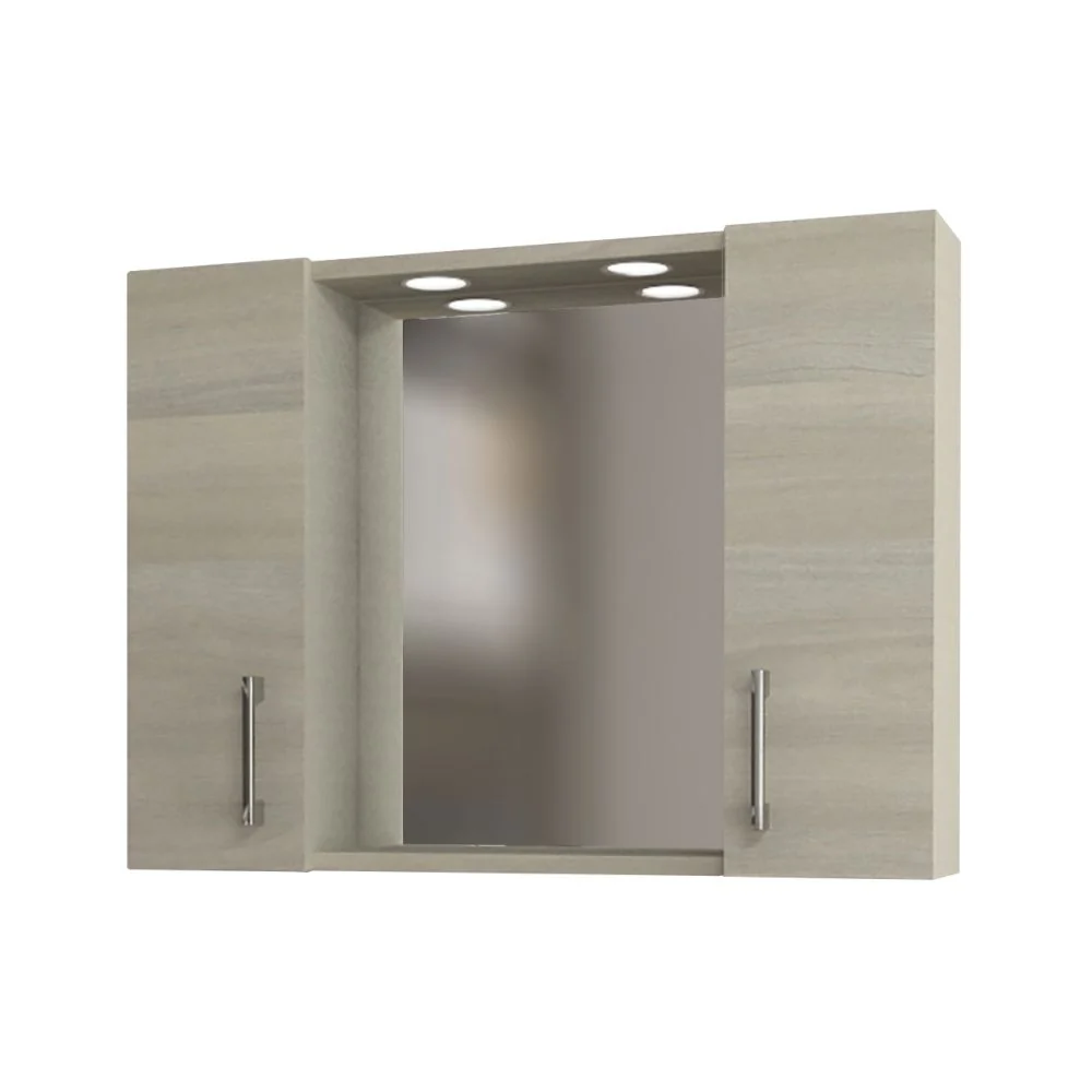 Mod. 960, espejo de baño de 2 puertas. Color roble/gris Diseño Compacto
