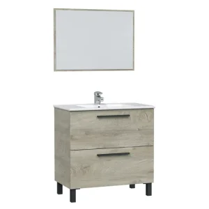Mueble baño Alise 2 cajones espejo, sin lavabo, Alaska con Ventosa