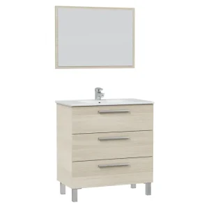 Mueble baño Alise 3 cajones espejo, sin lavabo, Roble para Ahorrar Espacio