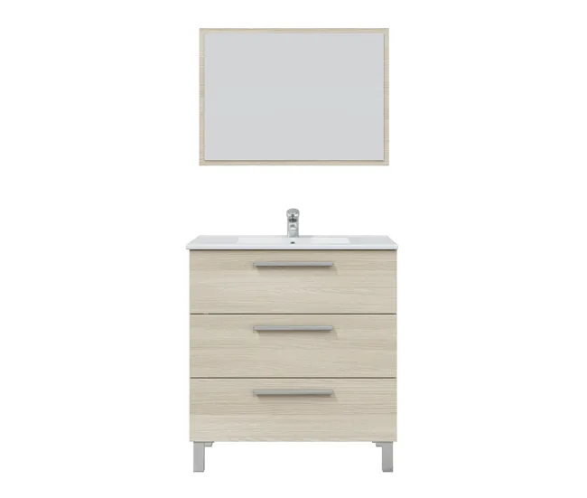 Mueble baño Alise 3 cajones espejo, sin lavabo, Roble para Ahorrar Espacio