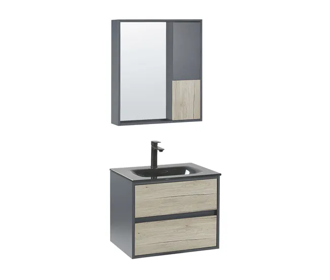 Mueble de baño con espejo madera clara/gris 60 cm TERUEL