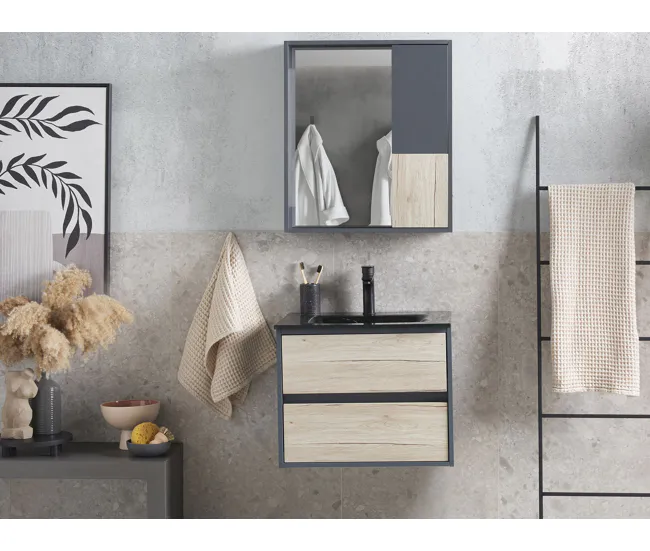 Mueble de baño con espejo madera clara/gris 60 cm TERUEL