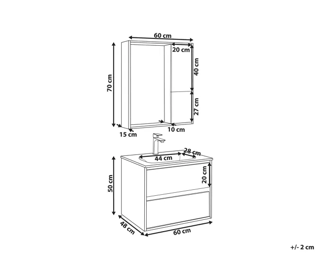 Mueble de baño con espejo madera clara/gris 60 cm TERUEL