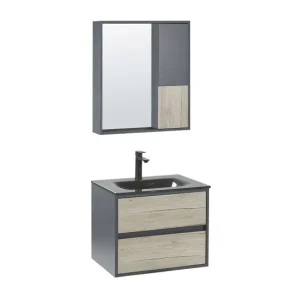 Mueble de baño con espejo madera clara/gris 60 cm TERUEL